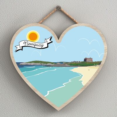 P7984 - Newquay Works Of K Pearson Seaside Town Illustration Heart Hanging Plaque
