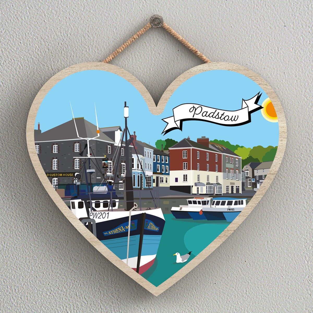 P7985 - Padstow Works Of K Pearson Seaside Town Illustrazione Placca da appendere al cuore