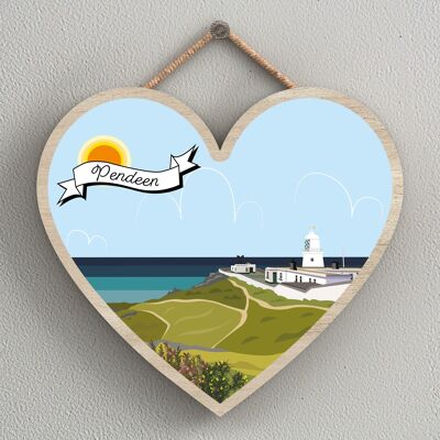 P7986 - Pendeen Works Of K Pearson Seaside Town Illustration Heart Hanging Plaque