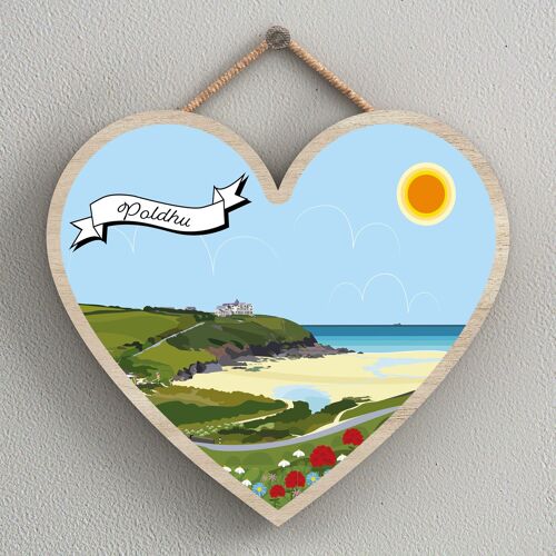 P7990 - Poldhu Works Of K Pearson Seaside Town Illustration Heart Hanging Plaque