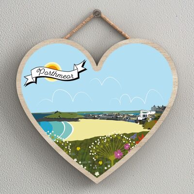 P7995 - Morthmeor Works Of K Pearson Seaside Town Illustration Heart Hanging Plaque