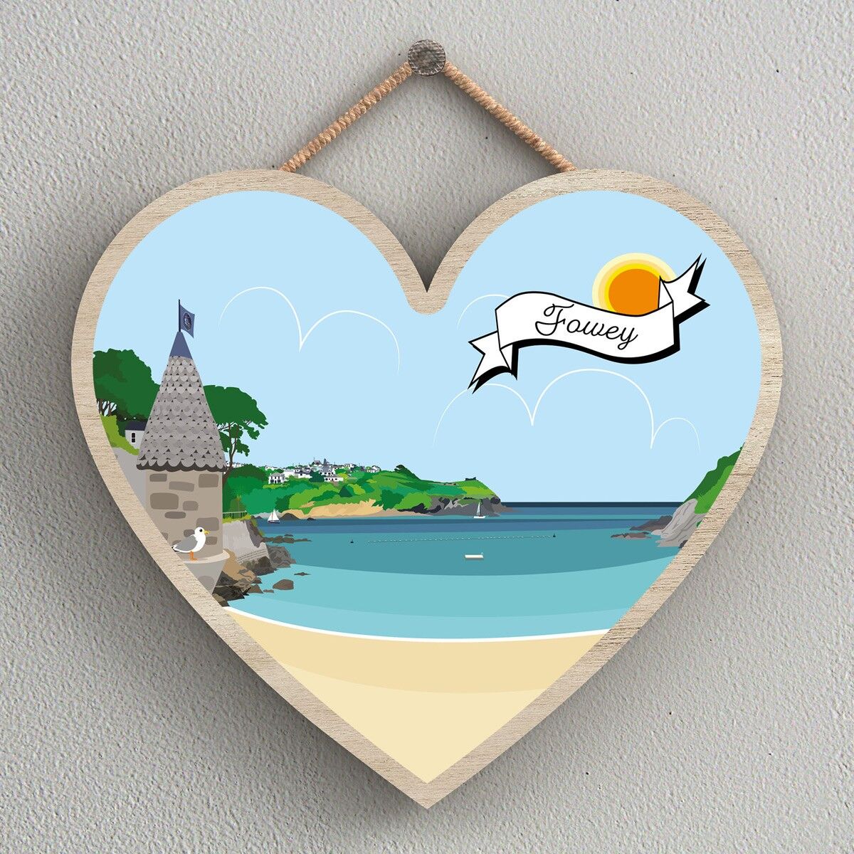 P7997 - Readymoney Cove Works Of K Pearson Seaside Town Illustration Heart Hanging Plaque