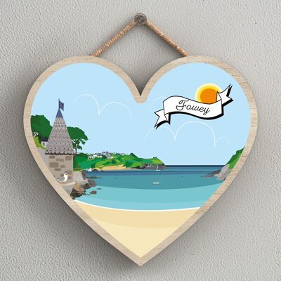 P7997 - Readymoney Cove Opere di K Pearson Seaside Town Illustrazione Placca da appendere al cuore