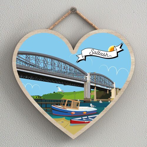 P7999 - Saltash Works Of K Pearson Seaside Town Illustration Heart Hanging Plaque
