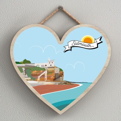 P8000 - Sidmouth Works Of K Pearson Seaside Town Illustration Heart Hanging Plaque