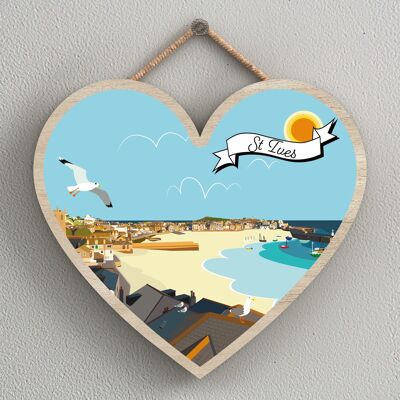 P8003 - St Ives Works Of K Pearson Seaside Town Illustration Heart Hanging Plaque