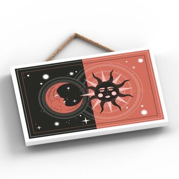 P8039 - Zodiac Sun And Moon Symbol Star Sign Calander Plaque à suspendre en bois sur le thème 2
