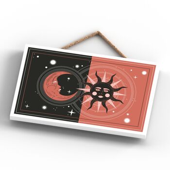 P8039 - Zodiac Sun And Moon Symbol Star Sign Calander Plaque à suspendre en bois sur le thème 4