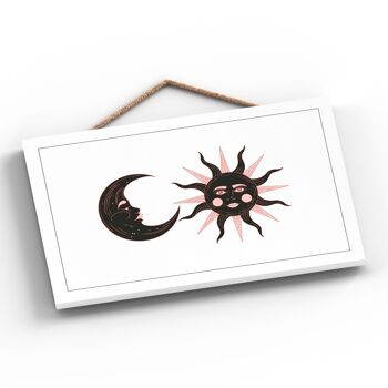 P8040 - Zodiac Sun And Moon Symbol Star Sign Calander Plaque à suspendre en bois sur le thème 2
