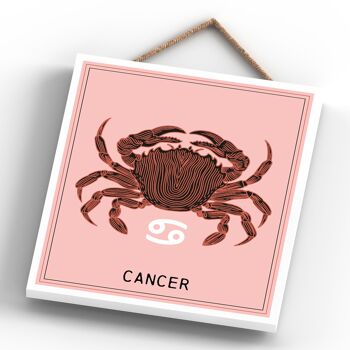 P8047 - Plaque à suspendre en bois sur le thème du calandre avec symbole du zodiaque rose sombre Cancer 4