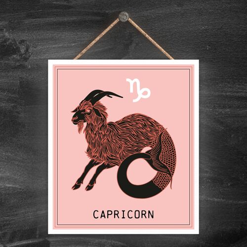 P8049 - Capricorn Dusky Pink Zodiac Symbol Star Sign Calander Themed Wooden Hanging Plaque