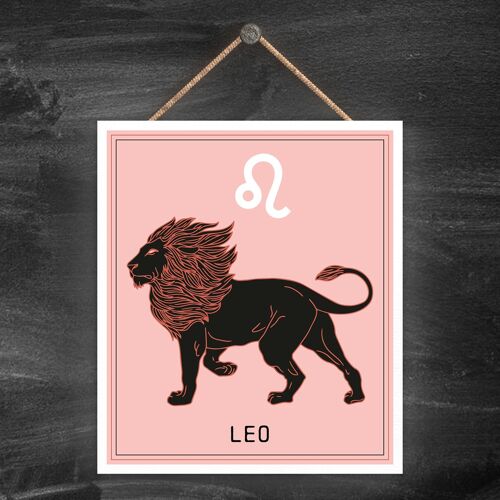 P8053 - Leo Dusky Pink Zodiac Symbol Star Sign Calander Themed Wooden Hanging Plaque