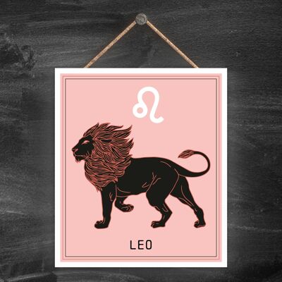 P8053 - Placa colgante de madera con diseño de calandria con símbolo del zodiaco rosa oscuro de Leo