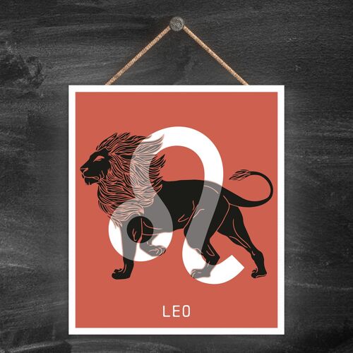 P8054 - Leo Terracotta Zodiac Symbol Star Sign Calander Themed Wooden Hanging Plaque