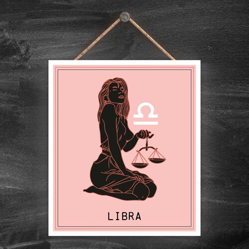 P8055 - Libra Dusky Pink Zodiac Symbol Star Sign Calander Themed Wooden Hanging Plaque