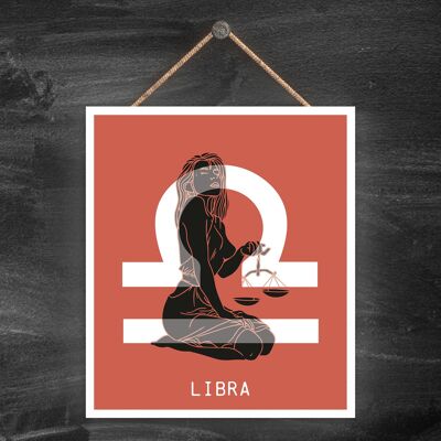 P8056 - Libra Terracotta Zodiac Symbol Star Sign Calander Themed Wooden Hanging Plaque