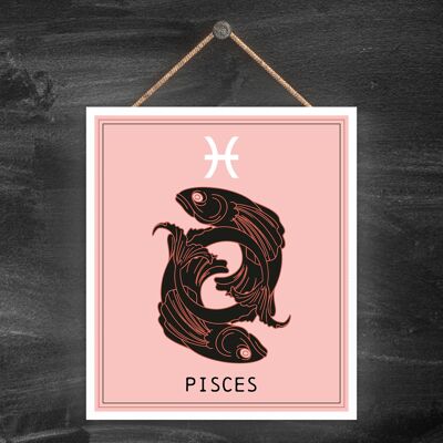 P8057 - Pisces Dusky Pink Zodiac Symbol Star Sign Calander Themed Wooden Hanging Plaque