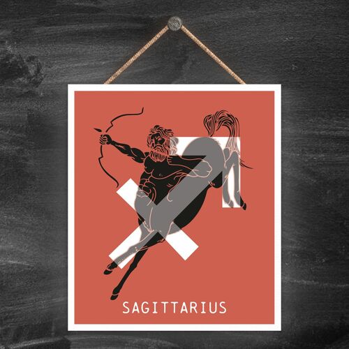 P8060 - Sagittarius Terracotta Zodiac Symbol Star Sign Calander Themed Wooden Hanging Plaque