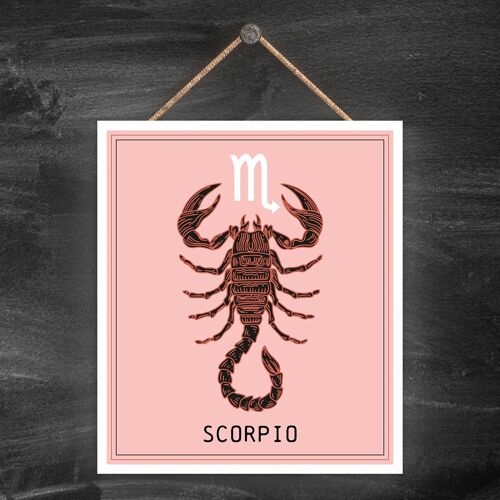 P8061 - Scorpio Dusky Pink Zodiac Symbol Star Sign Calander Themed Wooden Hanging Plaque