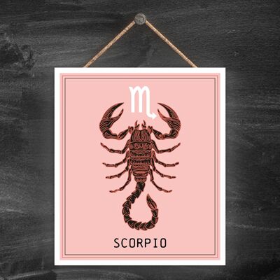P8061 - Placa colgante de madera con diseño de calandria con símbolo del zodiaco rosa oscuro de Escorpio