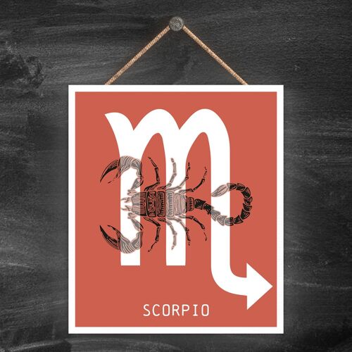 P8062 - Scorpio Terracotta Zodiac Symbol Star Sign Calander Themed Wooden Hanging Plaque