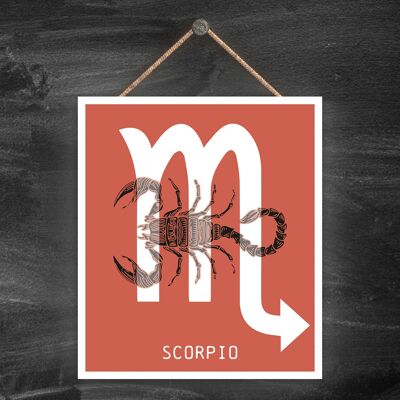 P8062 - Scorpion Terracotta Zodiac Symbol Star Sign Calander Plaque à suspendre en bois sur le thème