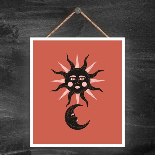 P8063 - Zodiac Sun And Moon Symbol Star Sign Calander Themed Wooden Hanging Plaque