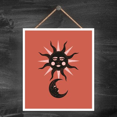 P8063 - Placa colgante de madera con diseño de calandria con símbolo del sol y la luna del zodiaco