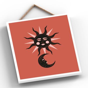 P8063 - Zodiac Sun And Moon Symbol Star Sign Calander Plaque à suspendre en bois sur le thème 2