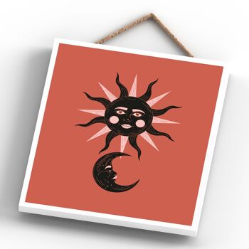P8063 - Zodiac Sun And Moon Symbol Star Sign Calander Plaque à suspendre en bois sur le thème 4