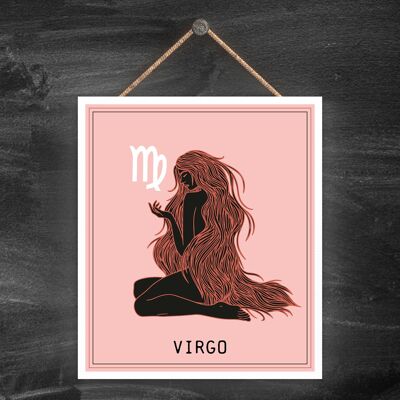 P8066 - Targa da appendere in legno a tema Virgo Dusky Pink Zodiac Symbol Star Sign Calander