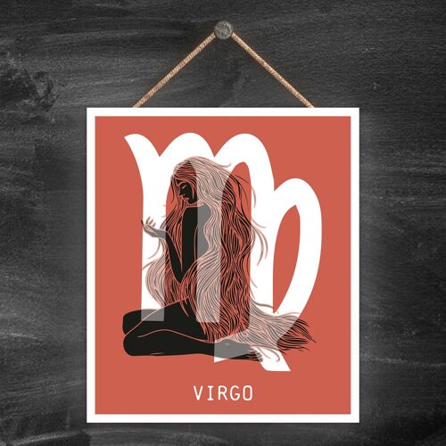 P8067 - Virgo Terracotta Zodiac Symbol Star Sign Calander Themed Wooden Hanging Plaque