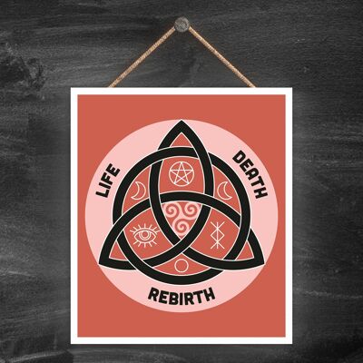 P8071 - Zodiac Life Death Rebirth Triquetra Symbol Star Sign Calander Themed Wooden Hanging Plaque