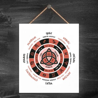 P8072 - Zodíaco Triquetra Calander Símbolo Signo de la estrella Calander Temática Placa colgante de madera