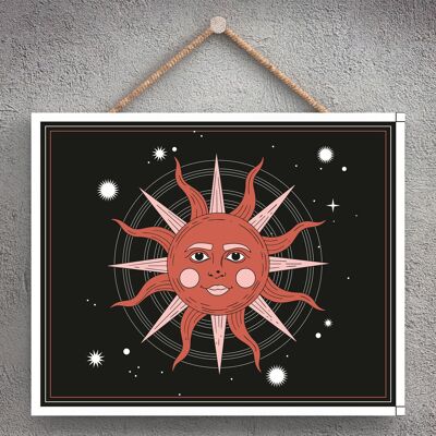 P8076 - Zodiac Sun Terracotta Symbol Star Sign Calander Themed Wooden Hanging Plaque