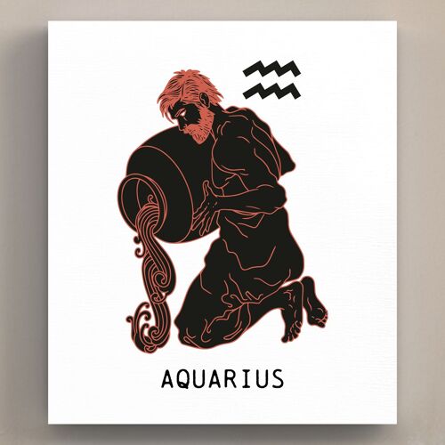 P8079 - Aquarius Terracotta On White Zodiac Symbol Star Sign Themed Wooden Wall or Standing Plaque