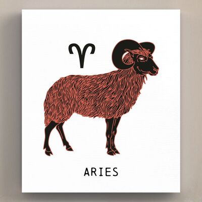 P8080 - Aries Terracotta On White Zodiac Symbol Star Sign Themed Wooden Wall or Standing Plaque