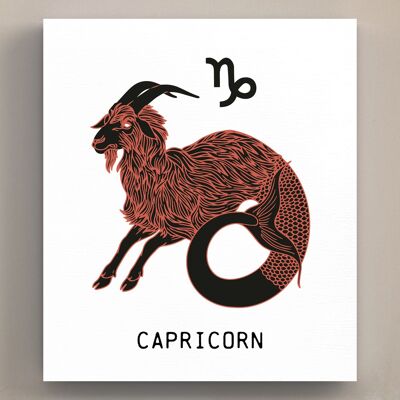 P8082 - Terracotta Capricorno su bianco Simbolo zodiacale Segno zodiacale Parete in legno a tema o targa in piedi