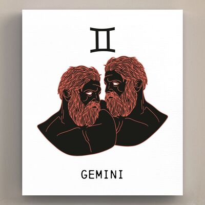 P8083 - Gemini Terracotta On White Zodiac Symbol Star Sign Themed Wooden Wall or Standing Plaque