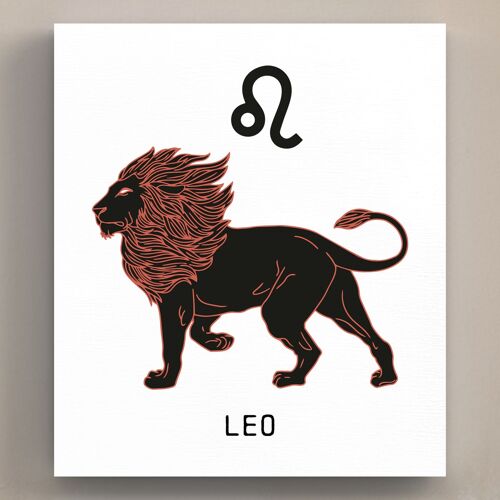 P8084 - Leo Terracotta On White Zodiac Symbol Star Sign Themed Wooden Wall or Standing Plaque