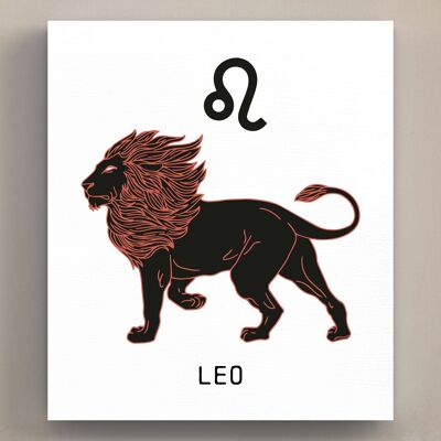 P8084 - Leo Terracota en blanco Símbolo del zodiaco Signo de estrella Temática Pared de madera o placa de pie