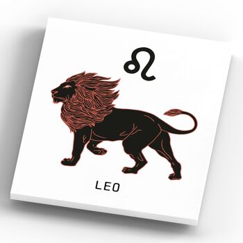 P8084 - Leo Terracotta On White Zodiac Symbol Star Sign Themed Wooden Wall or Standing Plaque 3