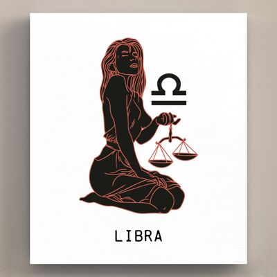 P8085 - Libra Terracotta On White Zodiac Symbol Star Sign Themed Wooden Wall or Standing Plaque