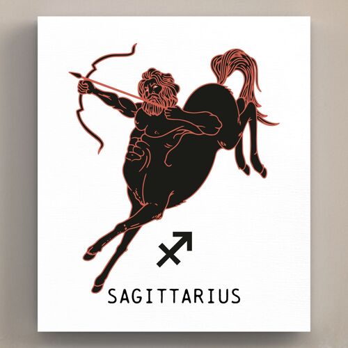 P8087 - Sagittarius Terracotta On White Zodiac Symbol Star Sign Themed Wooden Wall or Standing Plaque