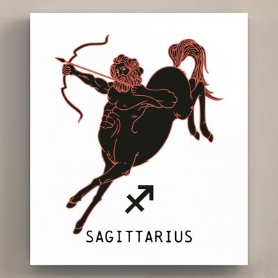 P8087 - Terracotta Sagittario su bianco Simbolo zodiacale Segno zodiacale Parete in legno a tema o targa in piedi