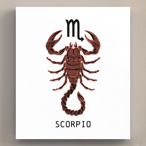 P8088 - Scorpio Terracotta On White Zodiac Symbol Star Sign Themed Wooden Wall or Standing Plaque