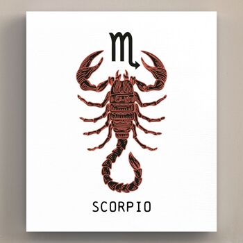 P8088 - Scorpion Terre Cuite Sur Blanc Symbole Du Zodiaque Signe Étoile Mur En Bois Sur Le Thème Ou Plaque Debout 1