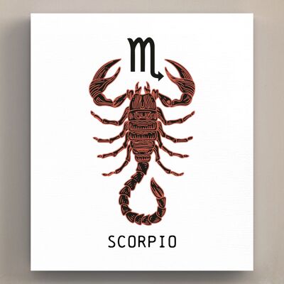 P8088 - Scorpio Terracotta On White Zodiac Symbol Star Sign Themed Wooden Wall or Standing Plaque