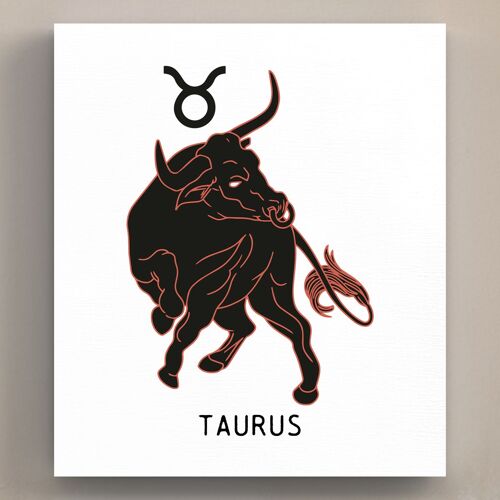P8089 - Taurus Terracotta On White Zodiac Symbol Star Sign Themed Wooden Wall or Standing Plaque