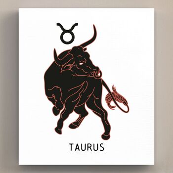 P8089 - Taurus Terracotta On White Zodiac Symbol Star Sign Themed Wooden Wall or Standing Plaque 1